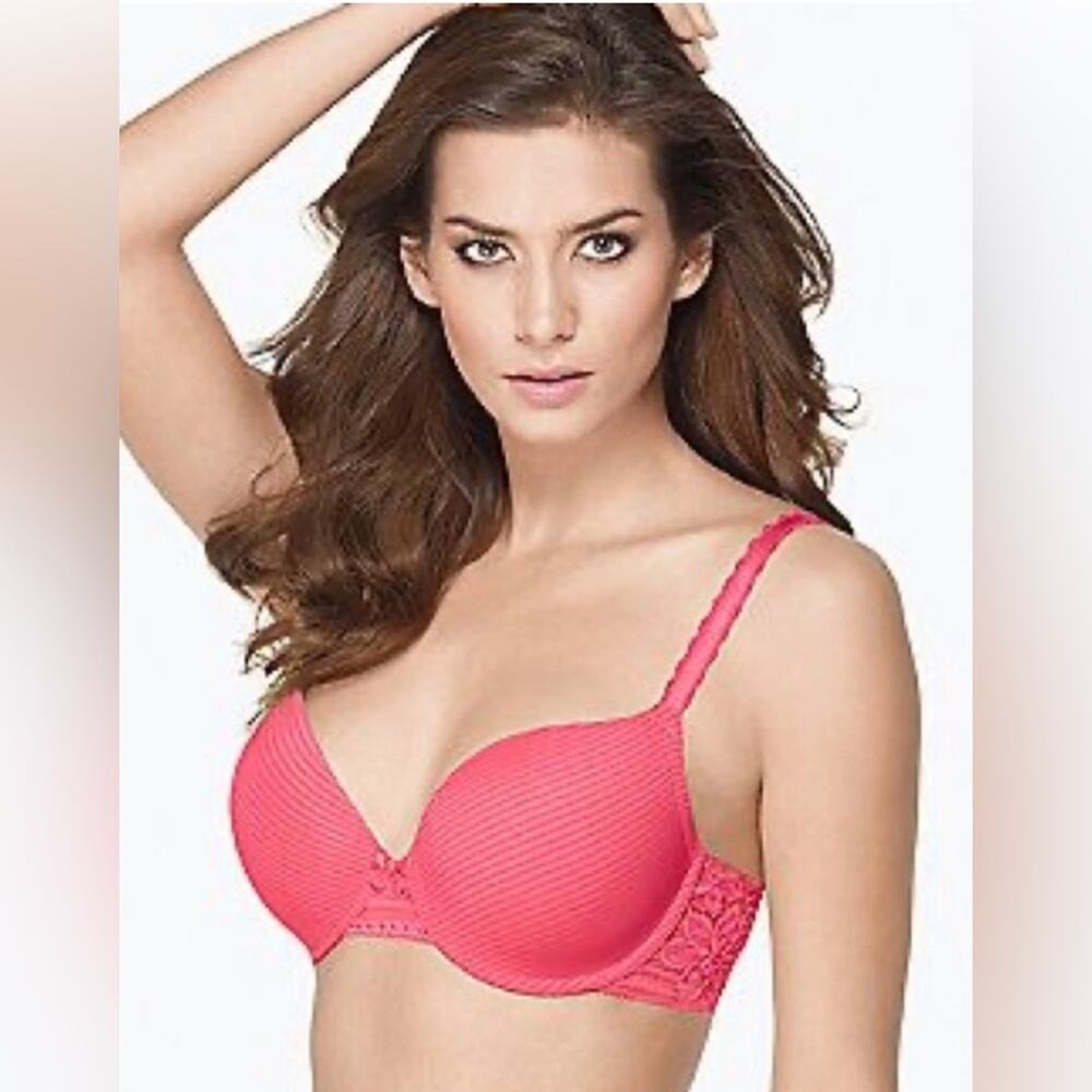 Wacoal Perfectionist Underwire Support T-Shirt Bra pink floral lace 32D 32 D